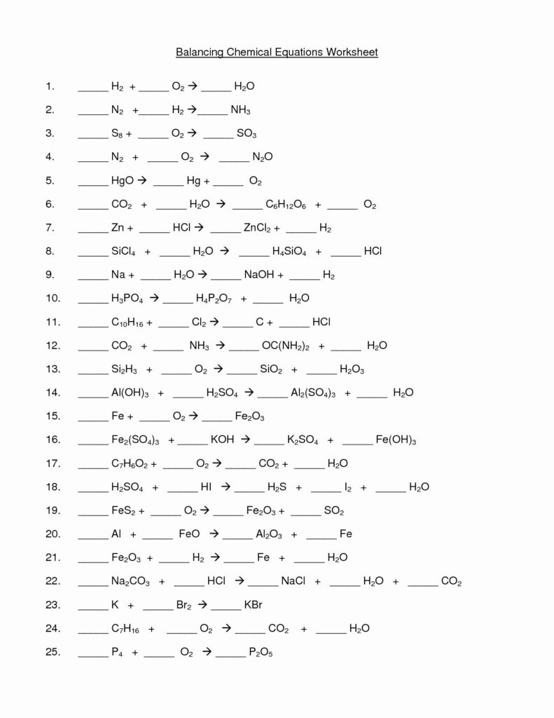 Balancing Chemical Equation Worksheet 1