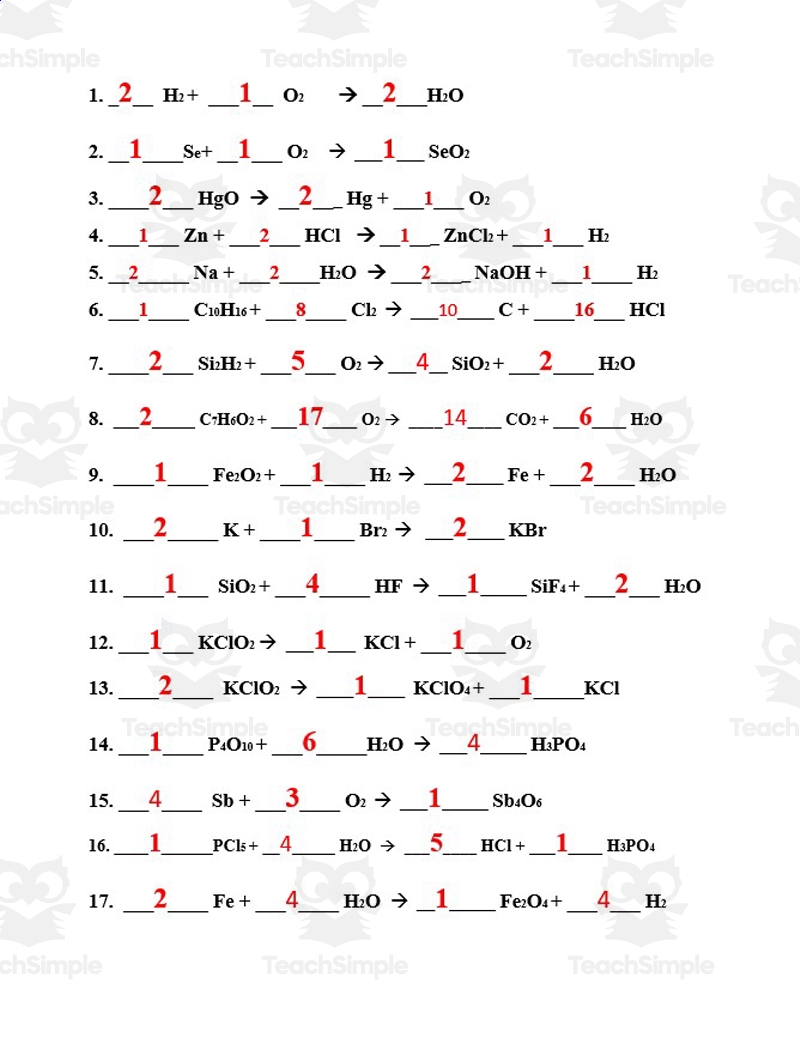 Balancing Equations Practice Worksheets Library