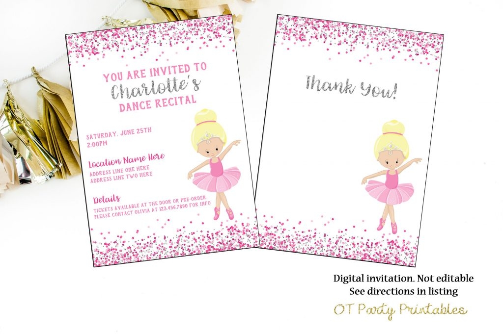 Ballet Recital Invitation Dance Digital Invite Ballerina Etsy Free 