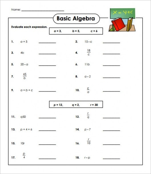 Basic Algebra Worksheets Printable