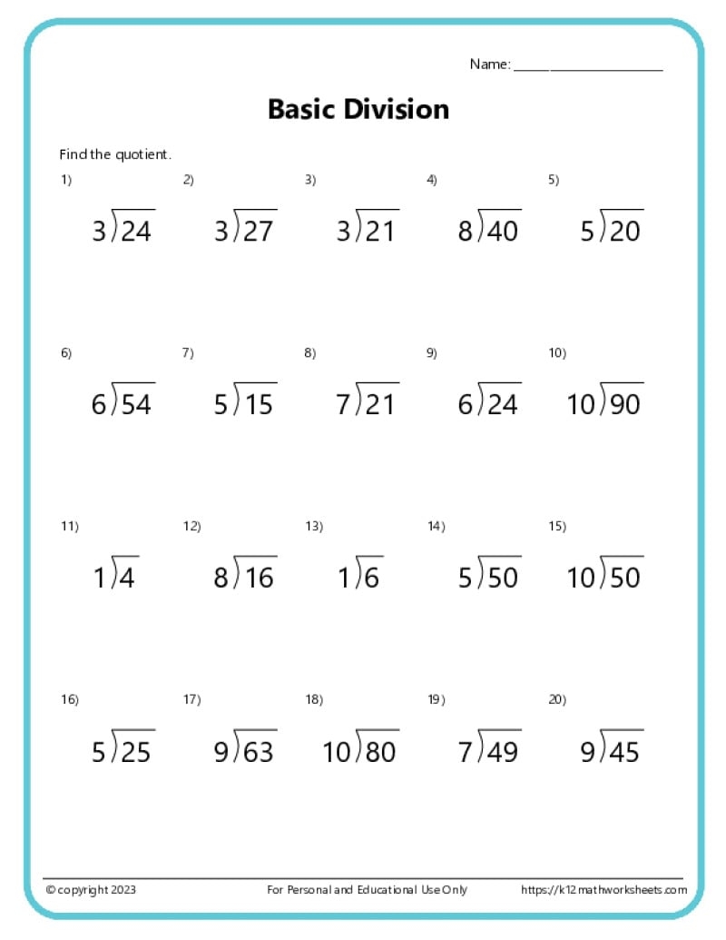 Basic Division Worksheets