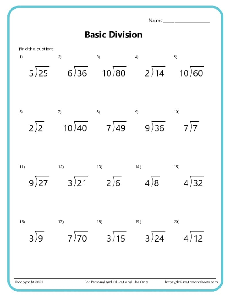 basic division worksheets