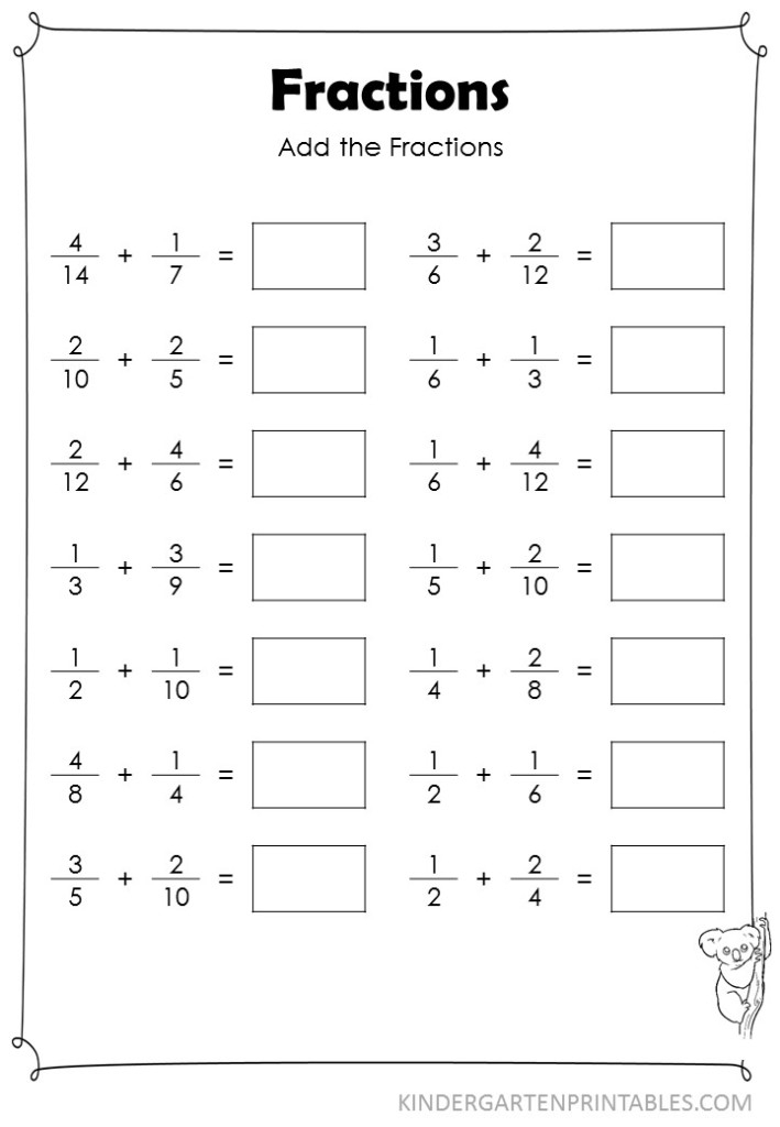 fraction addition worksheets