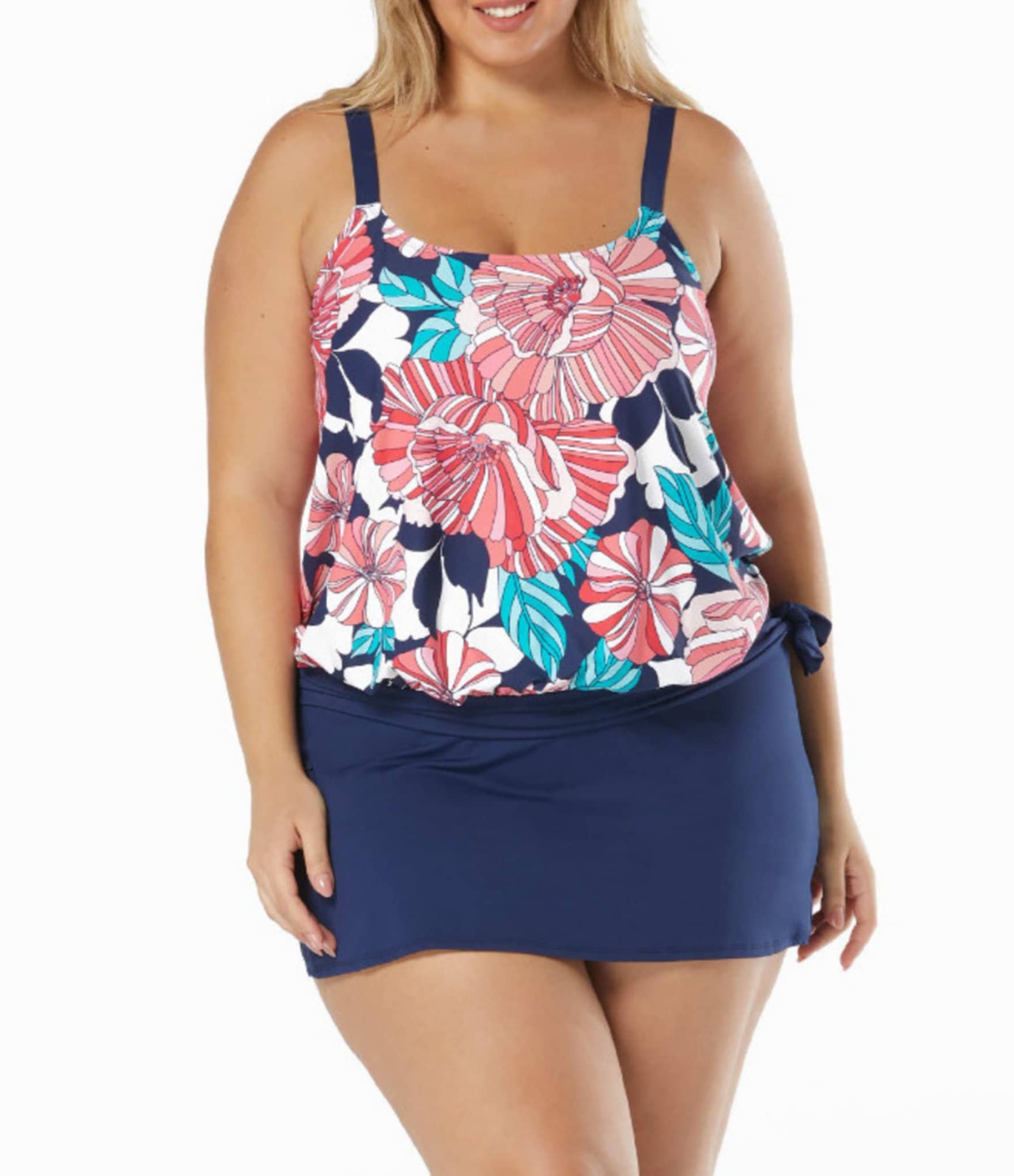 Beach House Plus Size Deco Garden Print Side Tie Blouson Sarah Tankini 