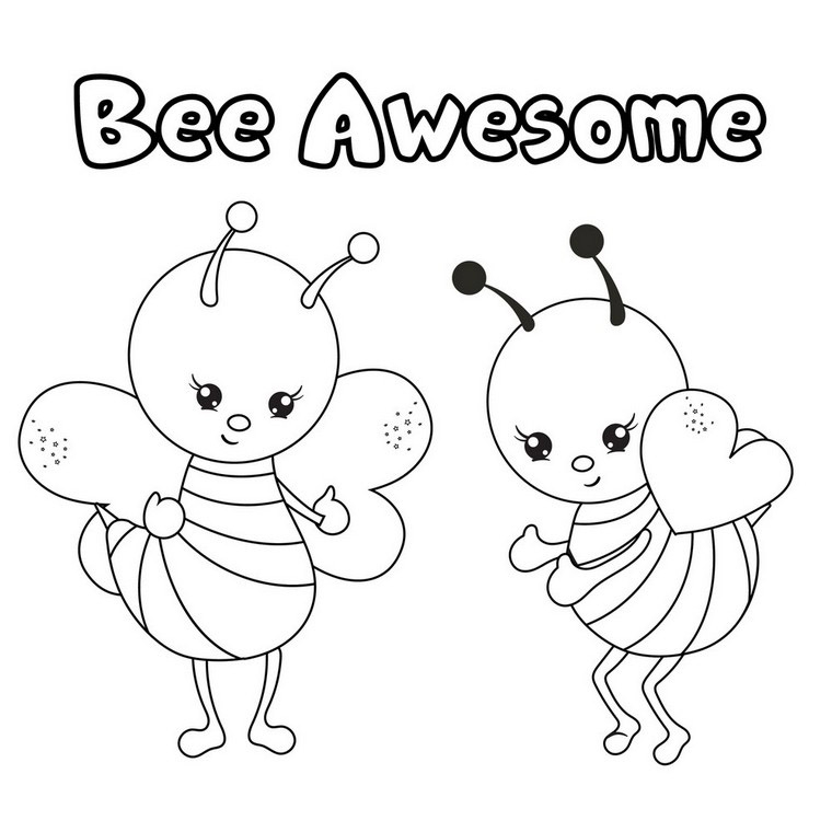 Bee Awesome Coloring Page With 2 Cute Bees To Color