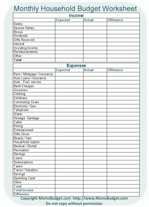Beginner Simple Budget Worksheet Gasecredit