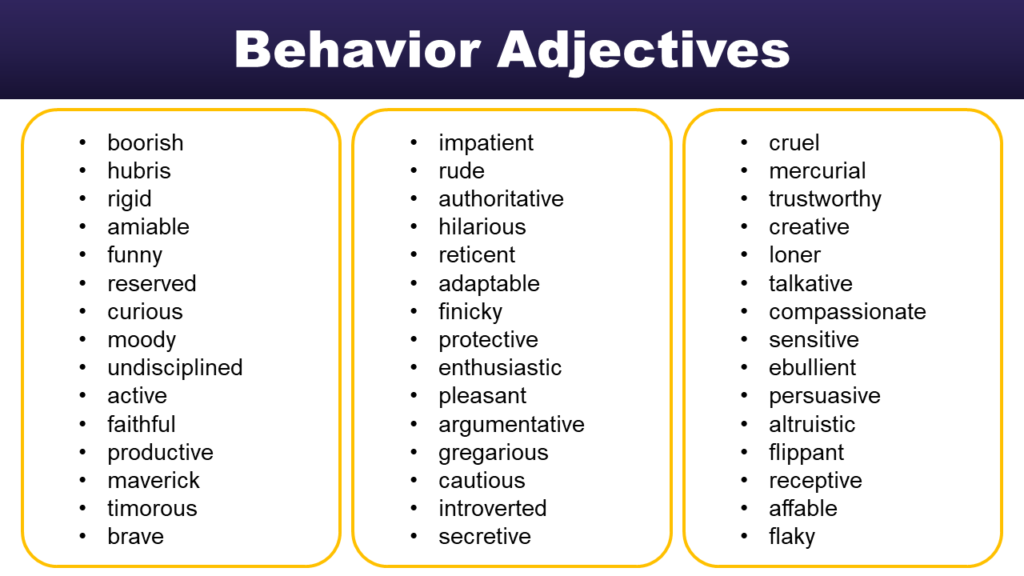 Behavior Adjectives List Of Words That Describe Behavior GrammarVocab