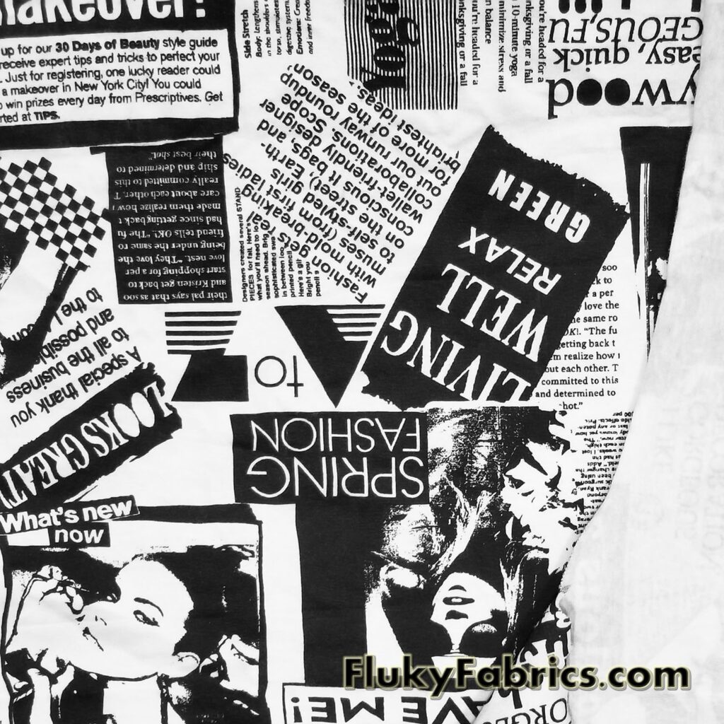 Black And White Newspaper Fashion Print Cotton Lycra FlukyFabrics