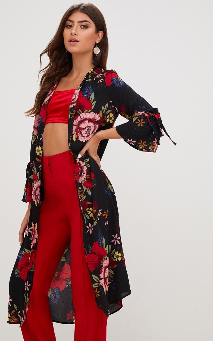 fashion celebrity print tie sleeve jacket