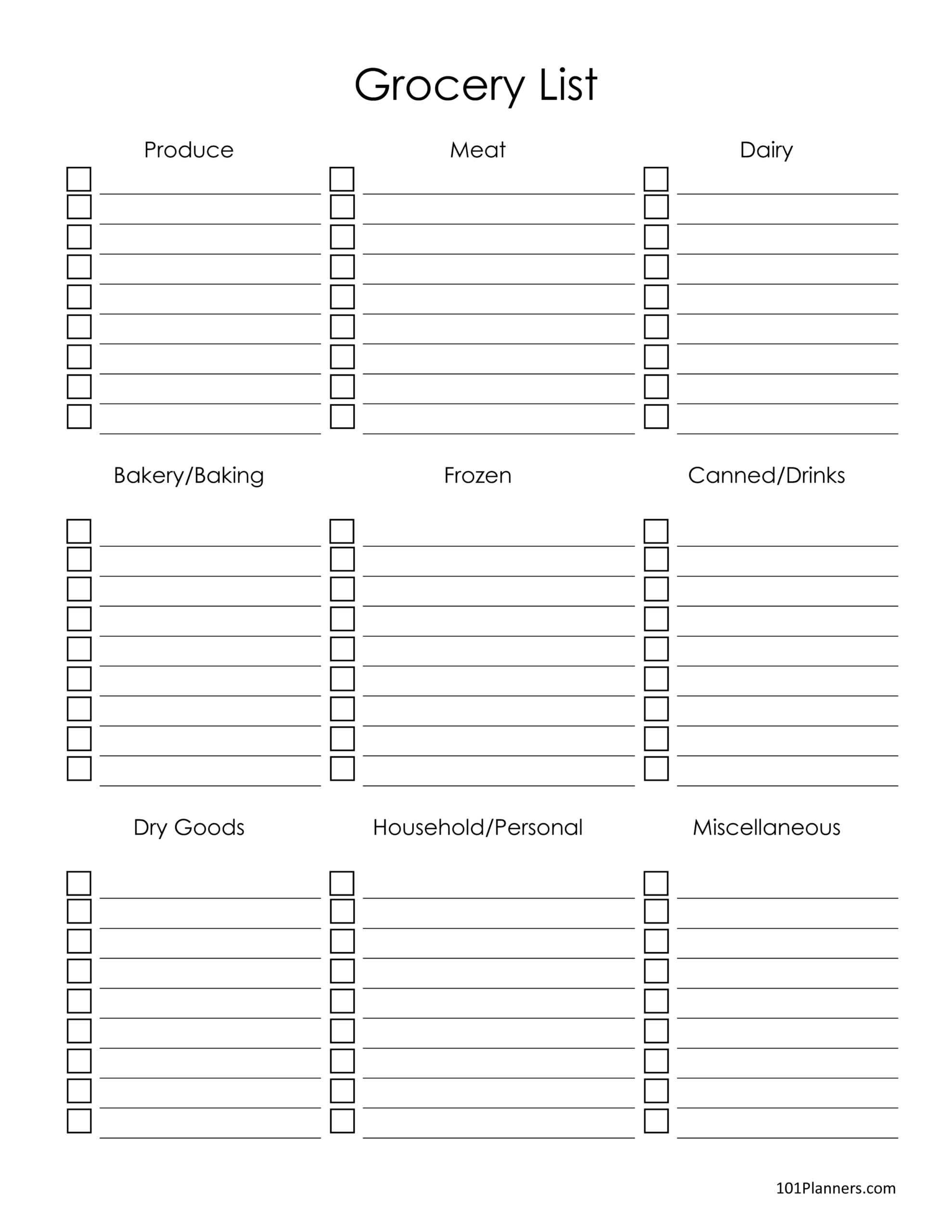 free printable grocery list template