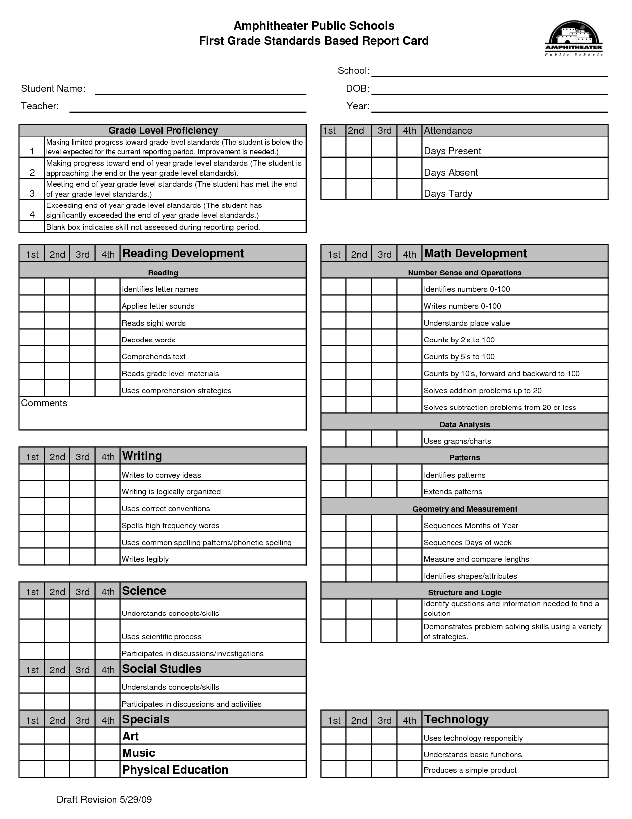 Blank Report Card Template Activities Kindergarten Report Cards 