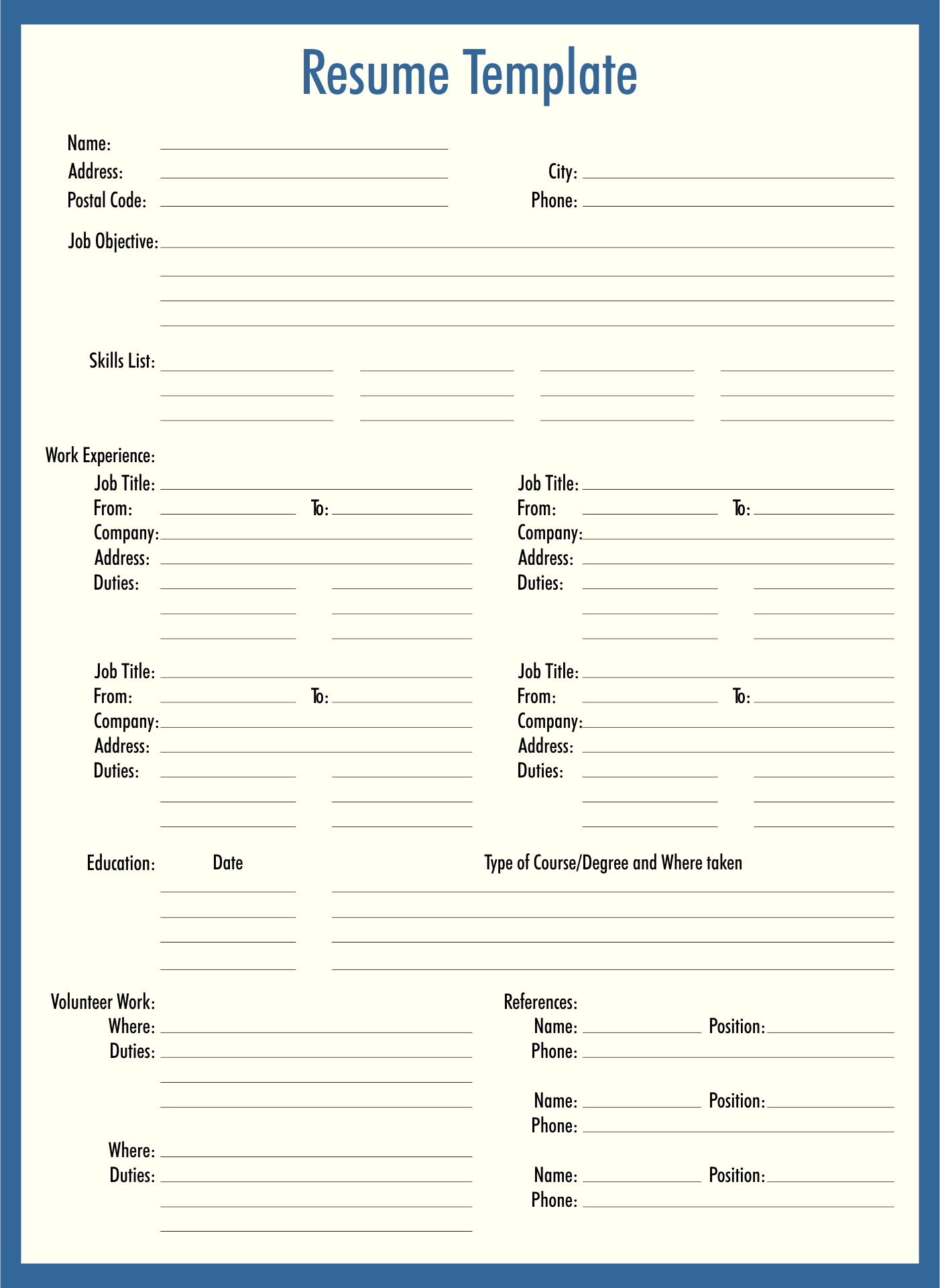 free printable resume templates