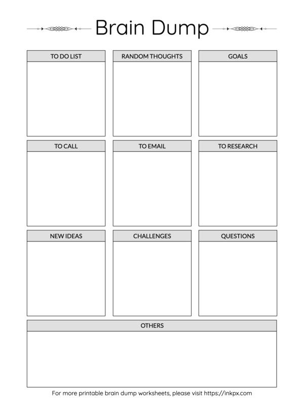Brain Dump Worksheet Template Printable Simple Tab Style