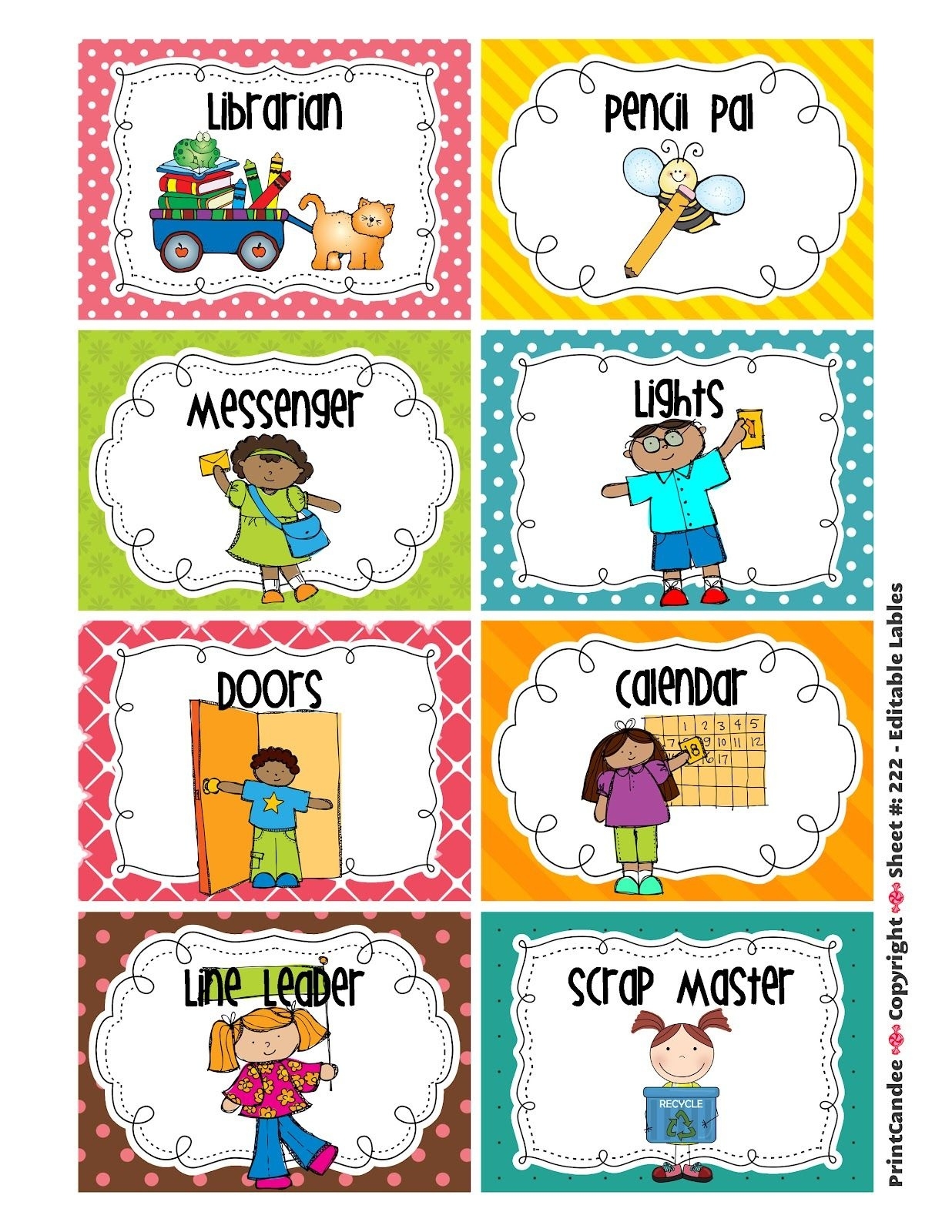 free printable classroom helper cards