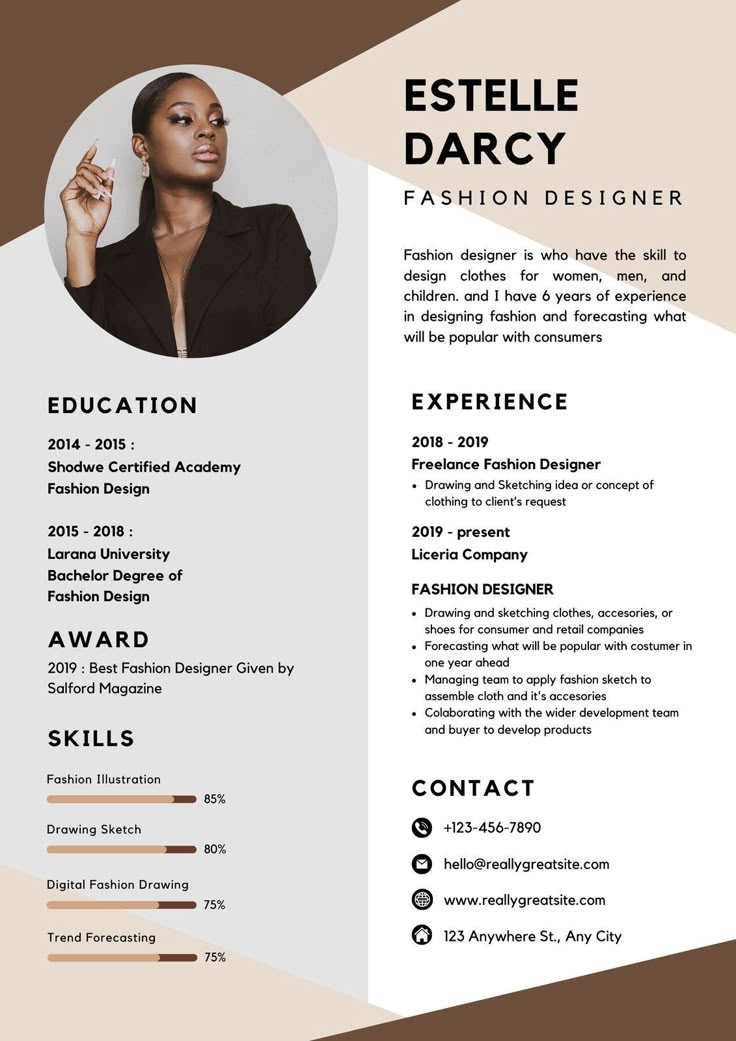 Brown White Corporate Fashion Designer Resume Templates By Canva In 