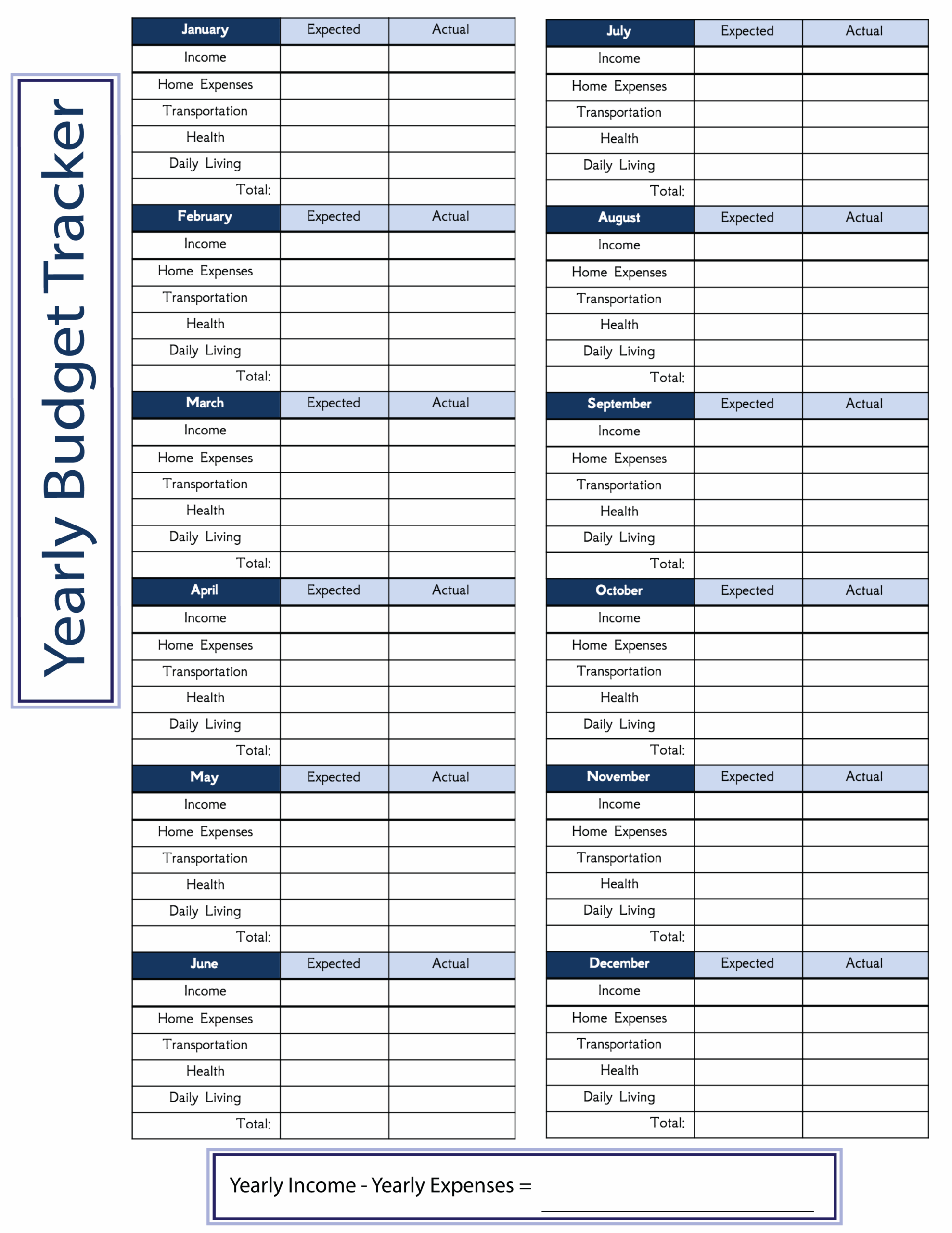 Budget Printable Template Calendar Printables