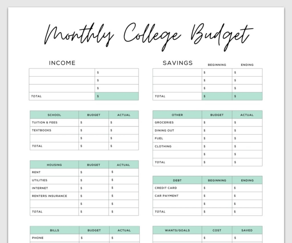 Budget Worksheet For Young Adults Pdf Printable Worksheets