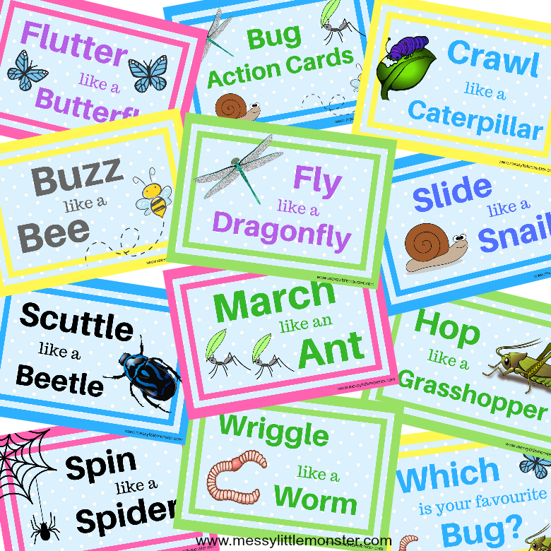 free printable bug action cards