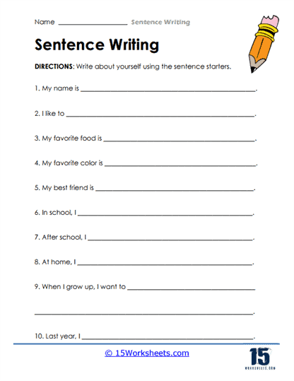 sentence writing worksheets