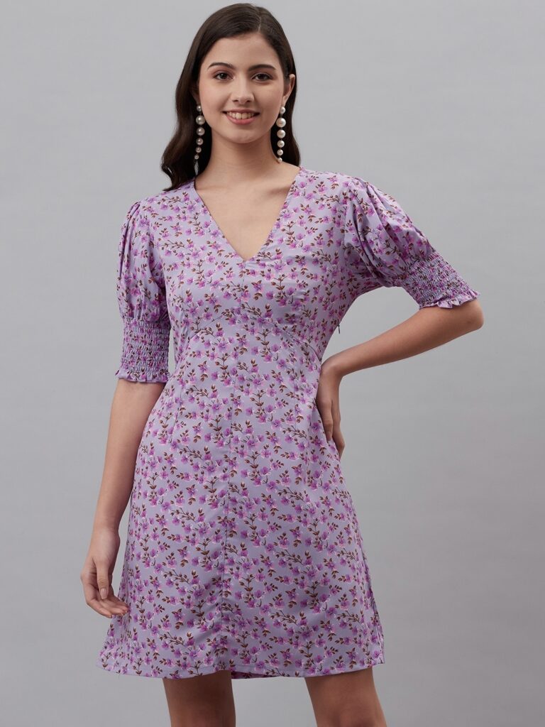 Buy PlusS Purple Floral Print A Line Dress Dresses For Women 19141490