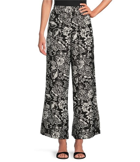Calessa Garden Floral Print Wide Leg Pull On Pants Dillard 39 s