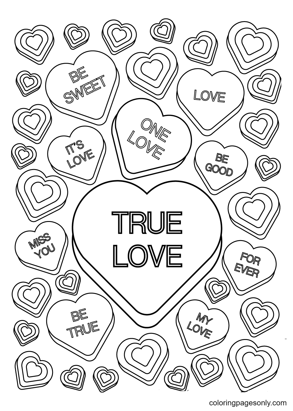 Candy Hearts Coloring Page Free Printable Coloring Pages