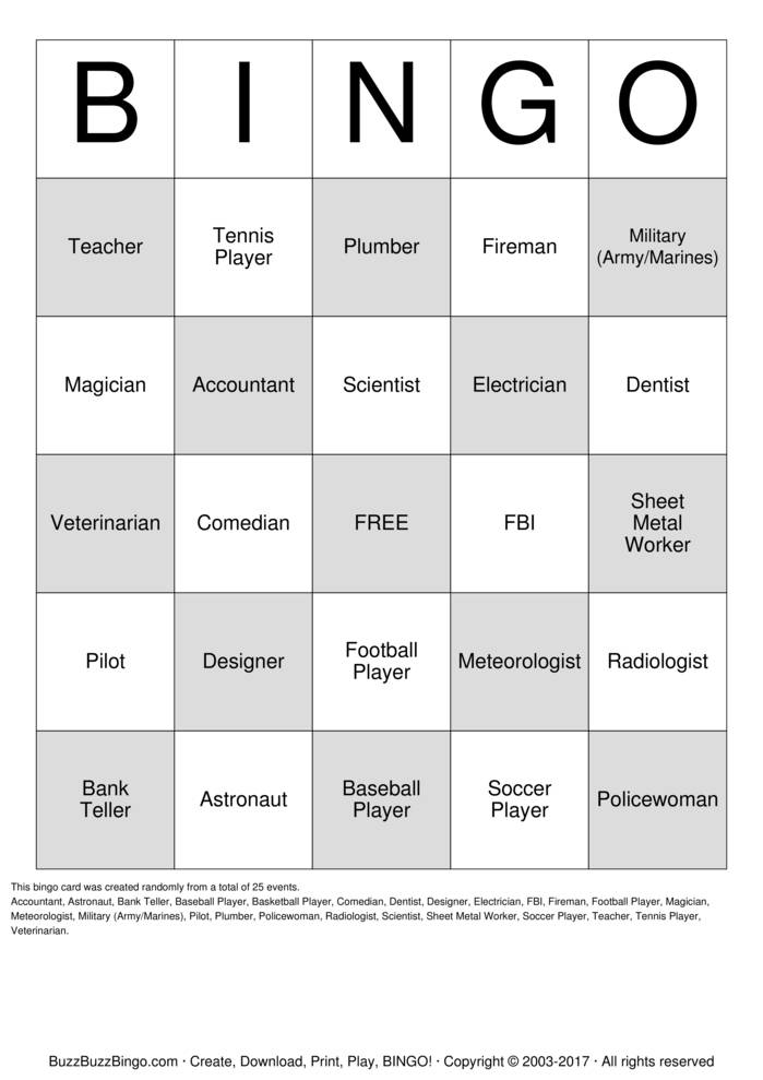 Career Bingo Cards To Download Print And Customize Free Printable Card