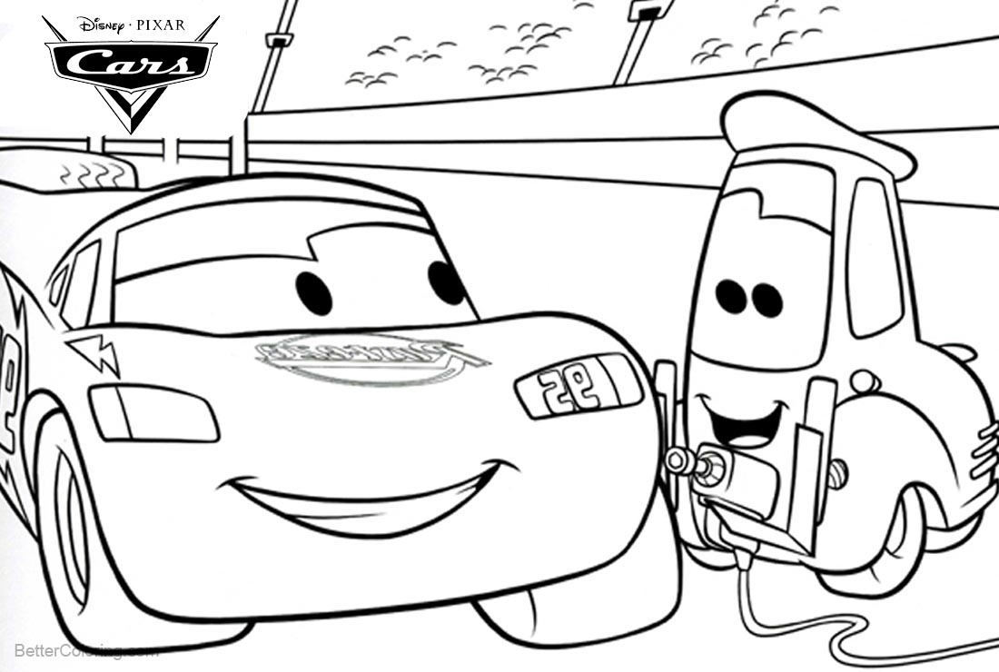 Cars Pixar Coloring Pages Lightning McQueen Lineart Free Printable 