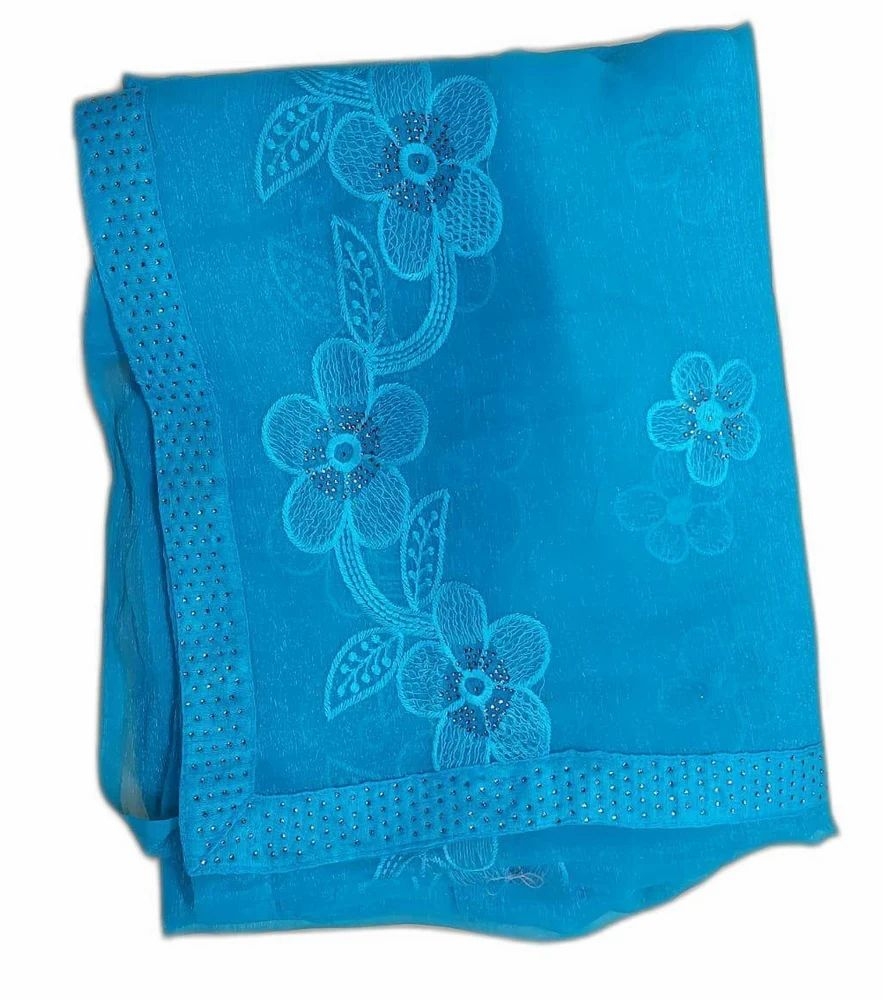Casual Wear Blue Floral Print Georgette Saree 6 4 M With Blouse Piece 