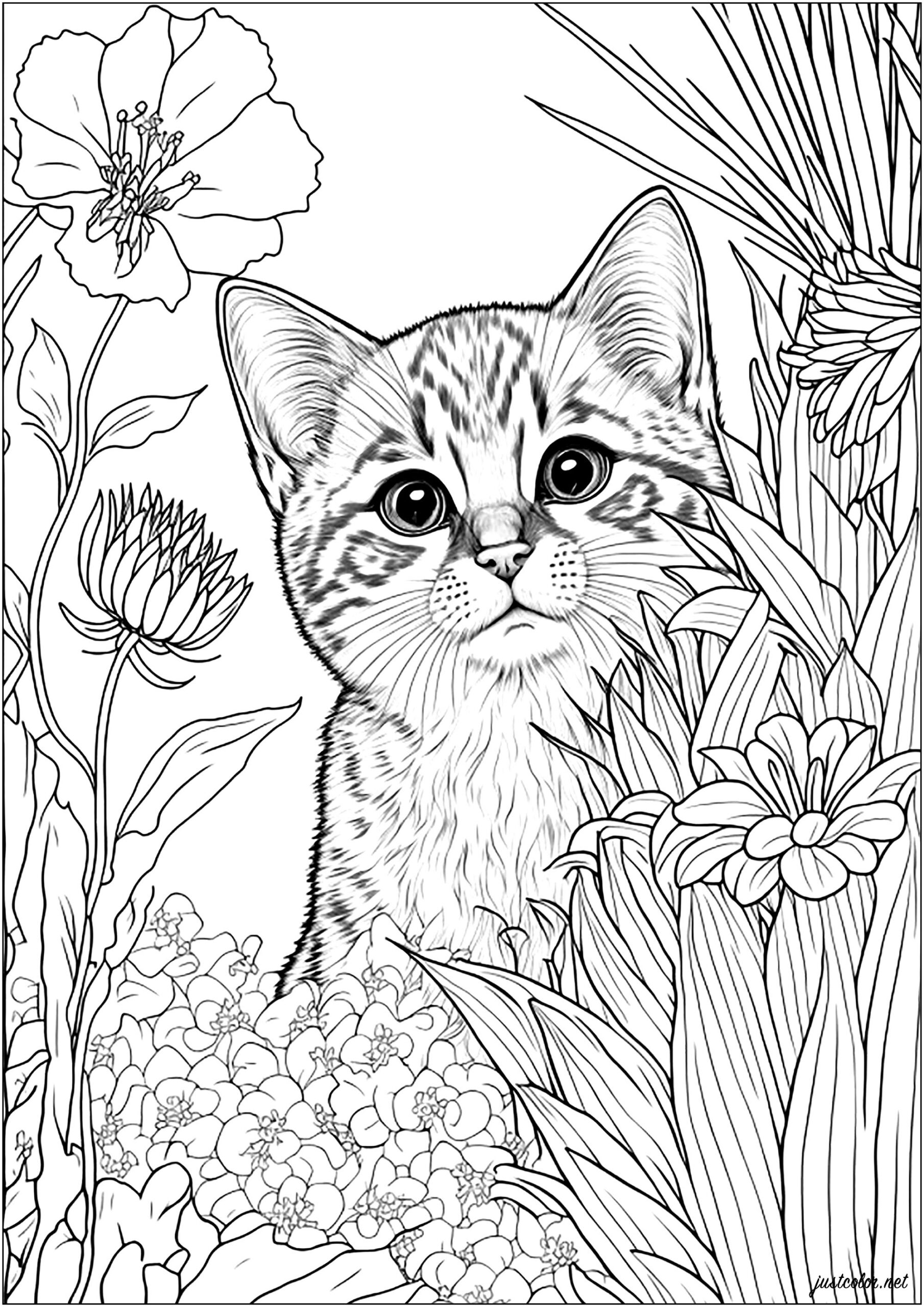 Cat Coloring Pages Printable With Flowers Cat And Flower Coloring Pages
