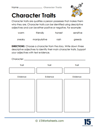 character traits worksheet