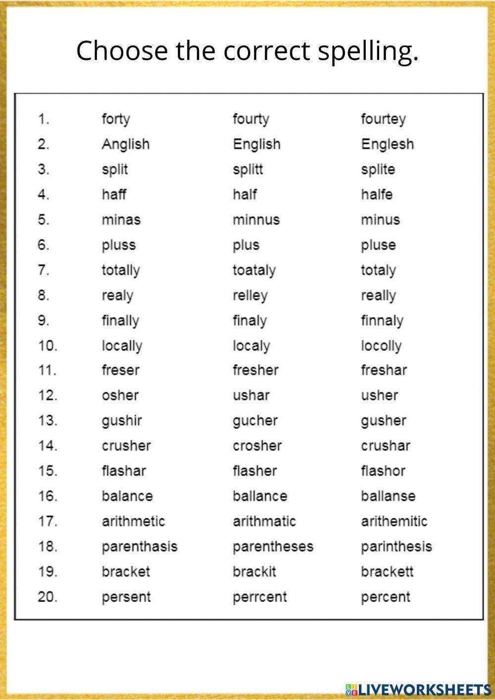 Choose The Correct Spelling Worksheet 2 Worksheet Live Worksheets 