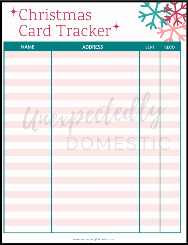 free printable christmas card tracker