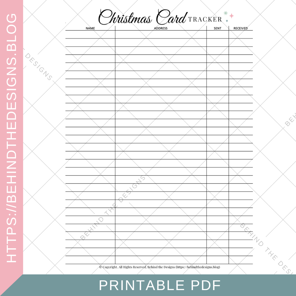Christmas Card Tracker Planner Printable Behind The Designs