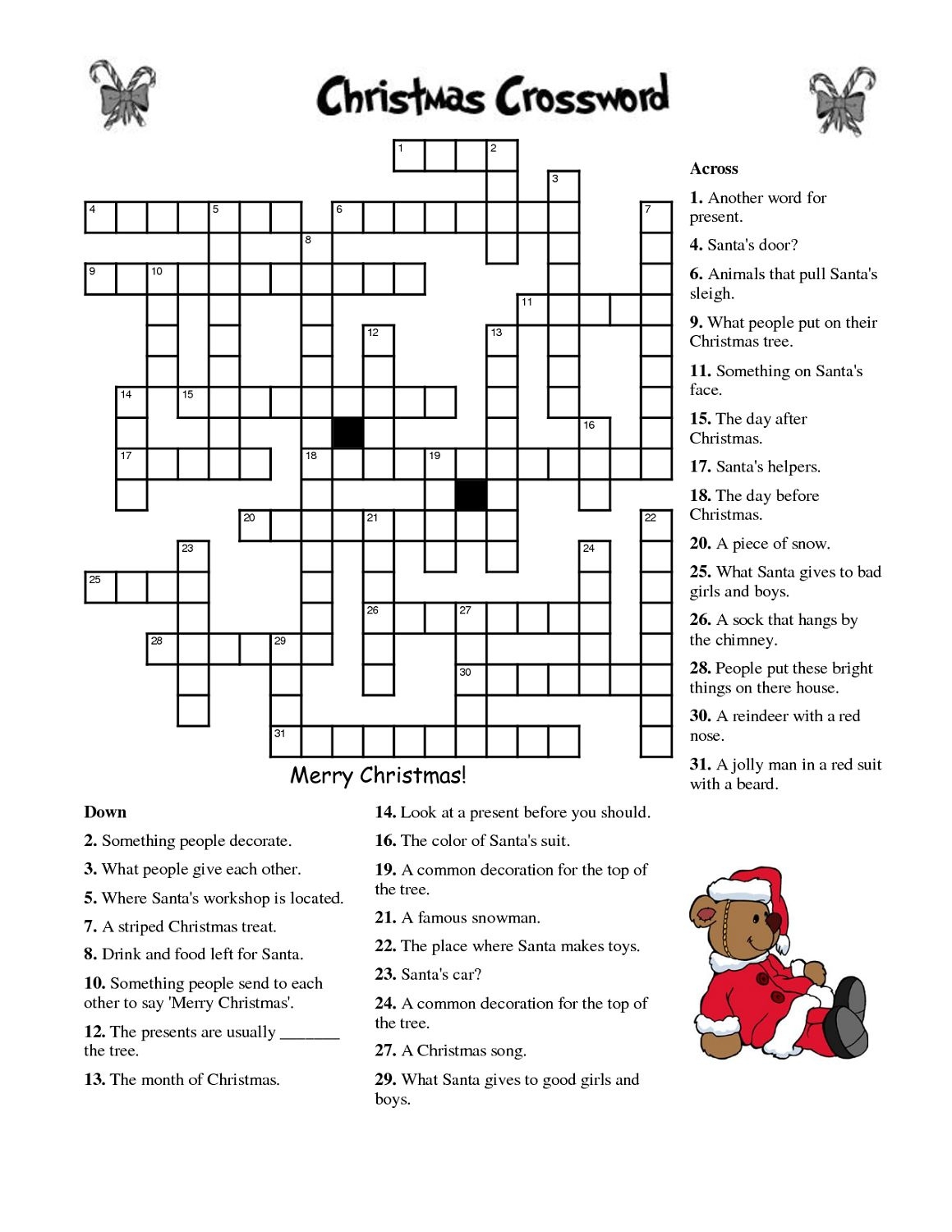 christmas crossword puzzle free printable