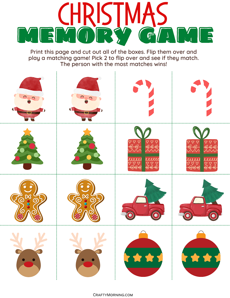 Christmas Memory Game Printable Matching Game Crafty Morning