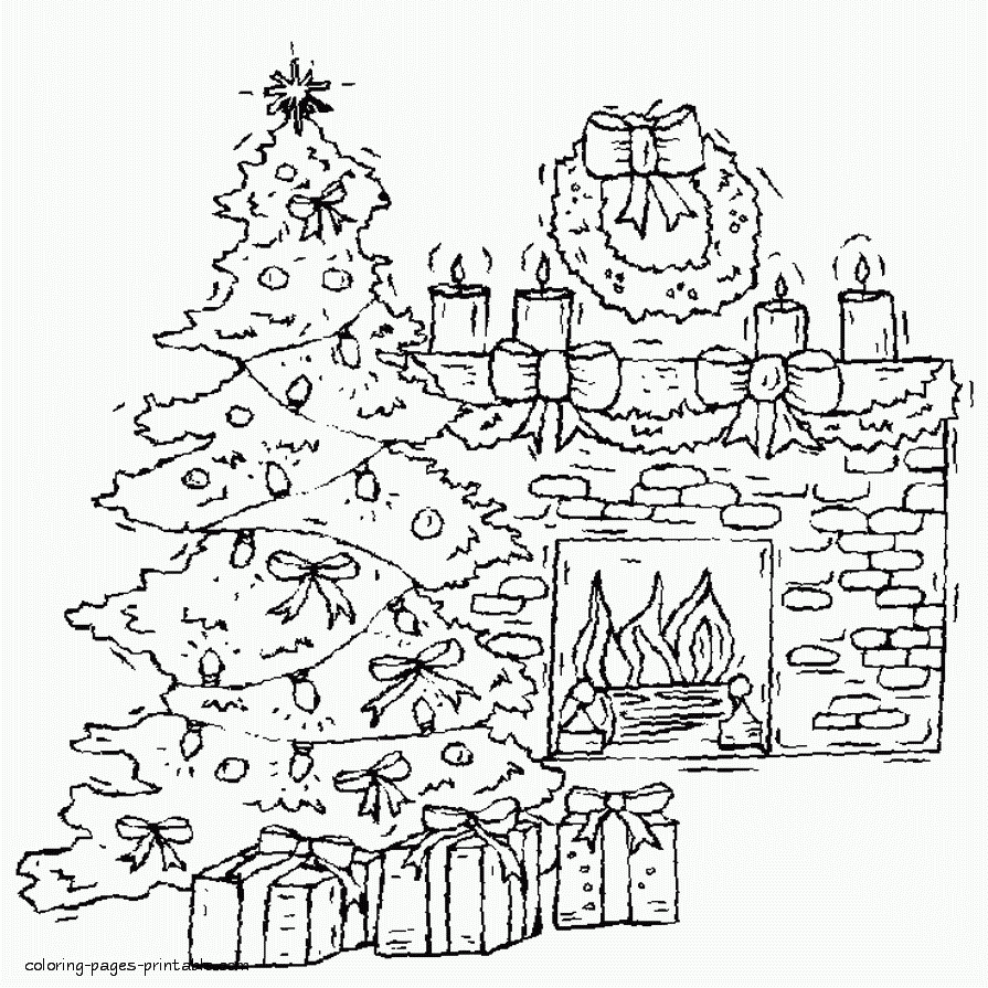 Christmas Tree And Fireplace Coloring Page COLORING PAGES PRINTABLE COM