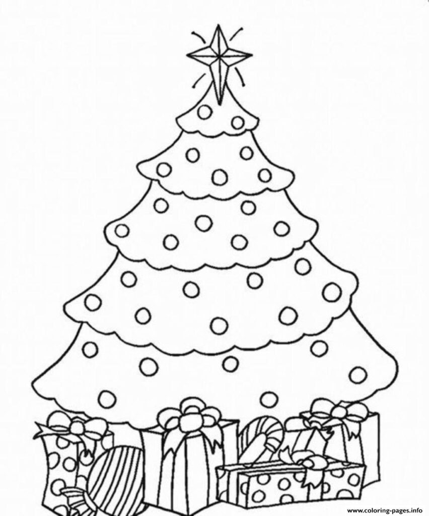 Christmas Tree And Present Coloring Page Printable