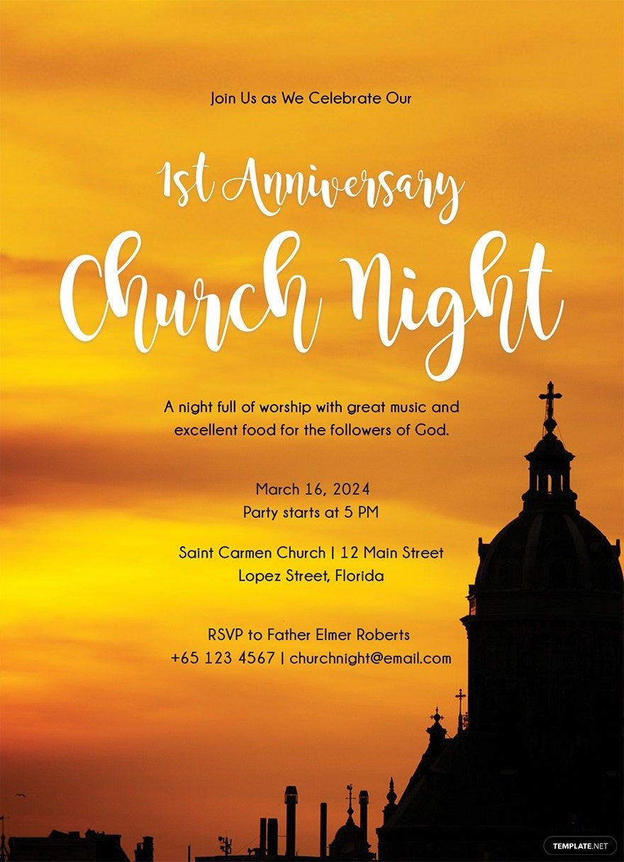 Church Anniversary Invitation Template In Pages PSD Illustrator 
