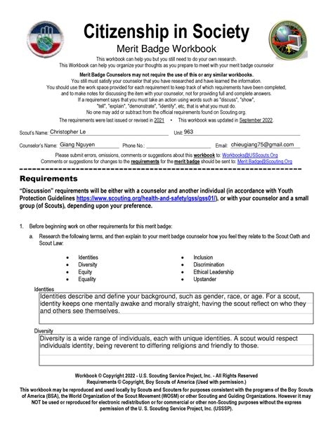 citizenship in the community merit badge worksheet
