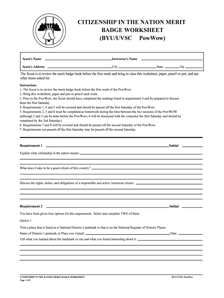 citizenship in the nation merit badge worksheet