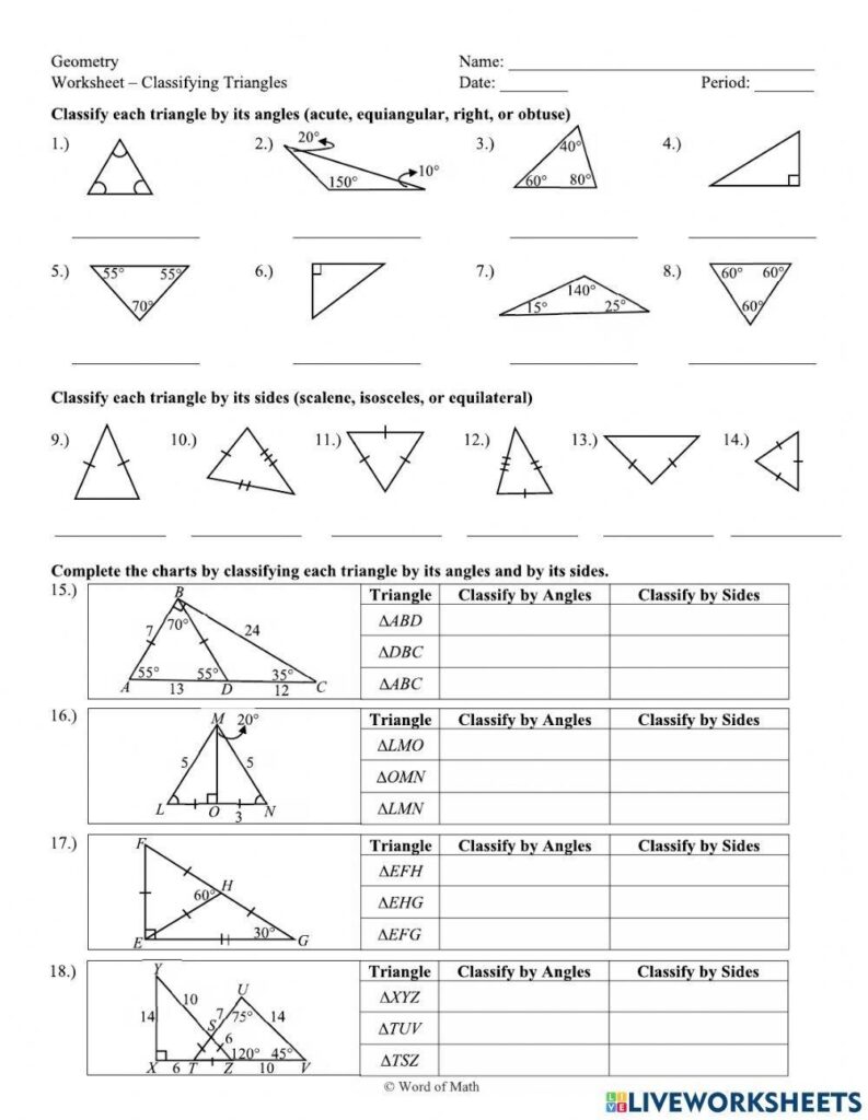 Classifying Triangles Practice Interactive Worksheet Live Worksheets