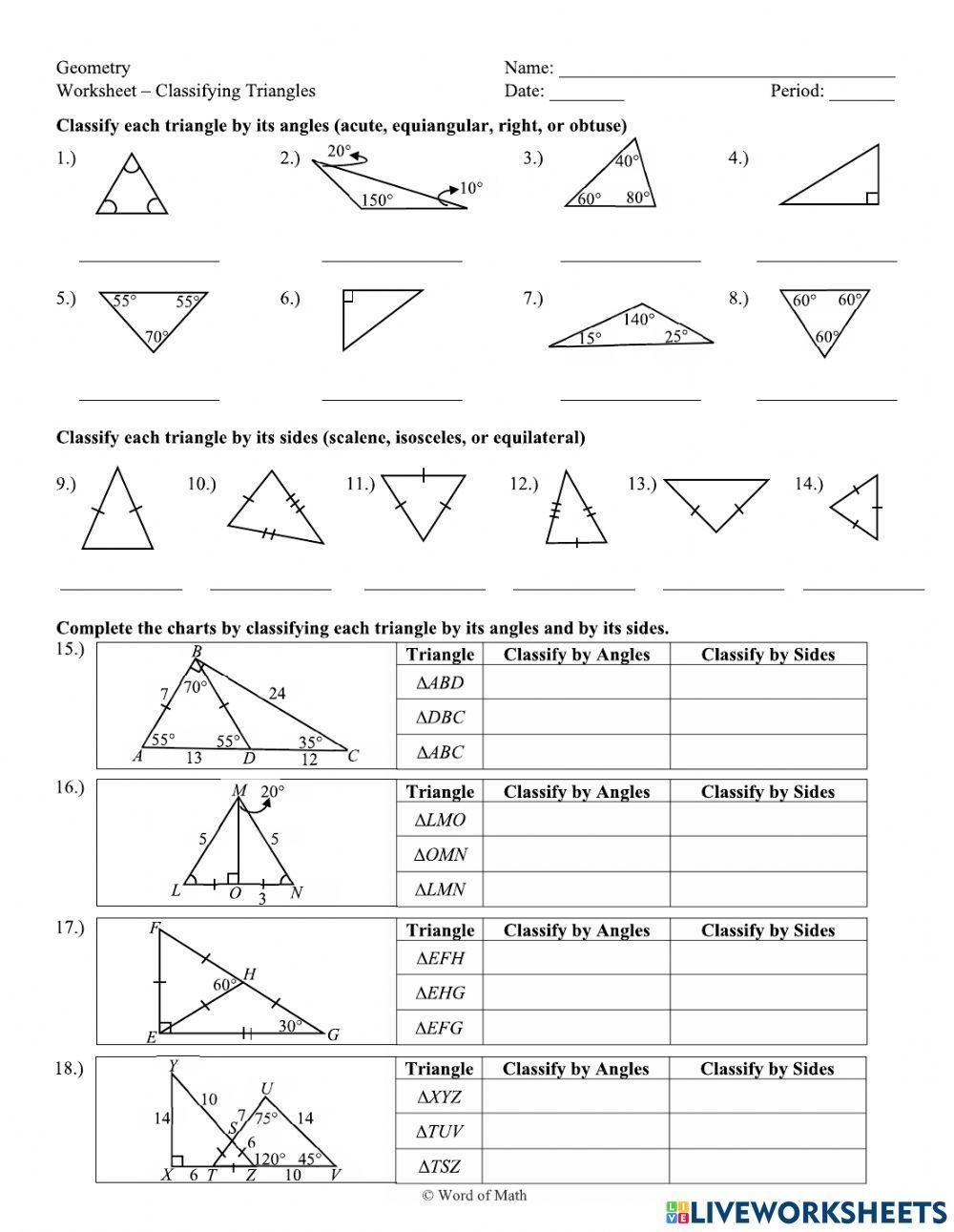 Classifying Triangles Practice Interactive Worksheet Live Worksheets