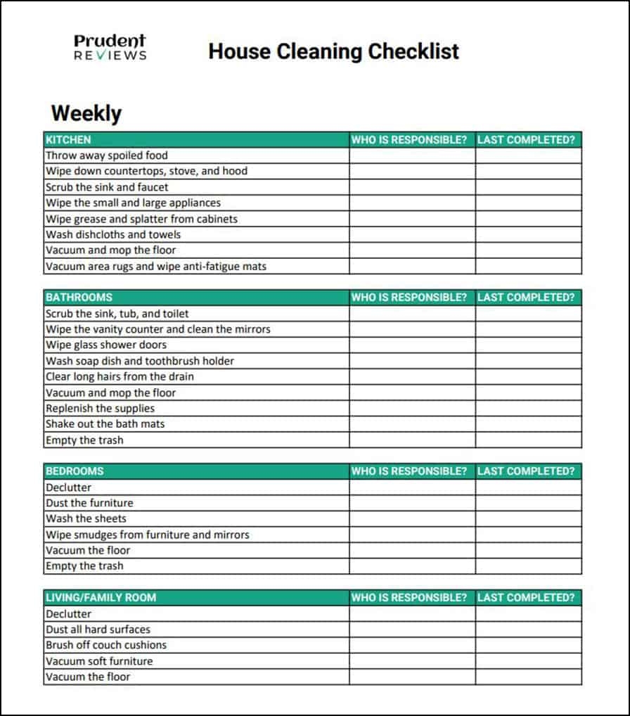 Clean House Checklist Printable