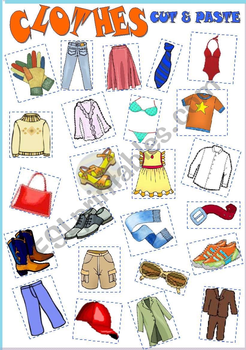 CLOTHES CUT PASTE ESL Worksheet By Roalmeida