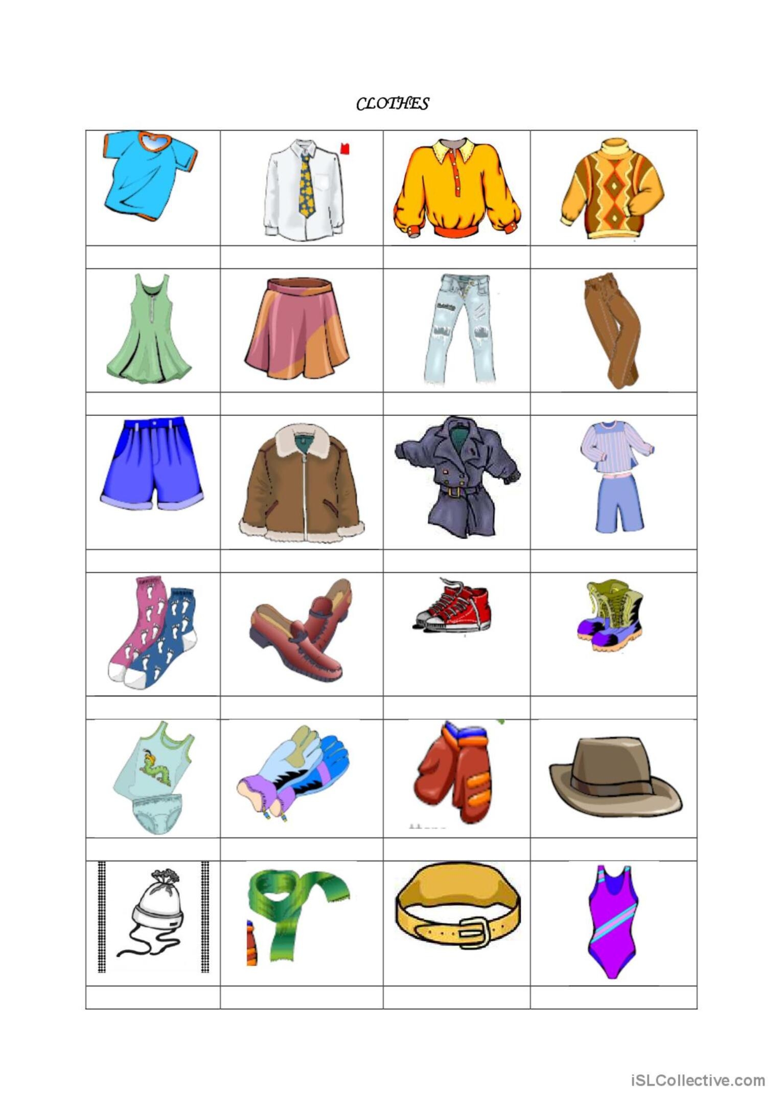 clothes esl printables