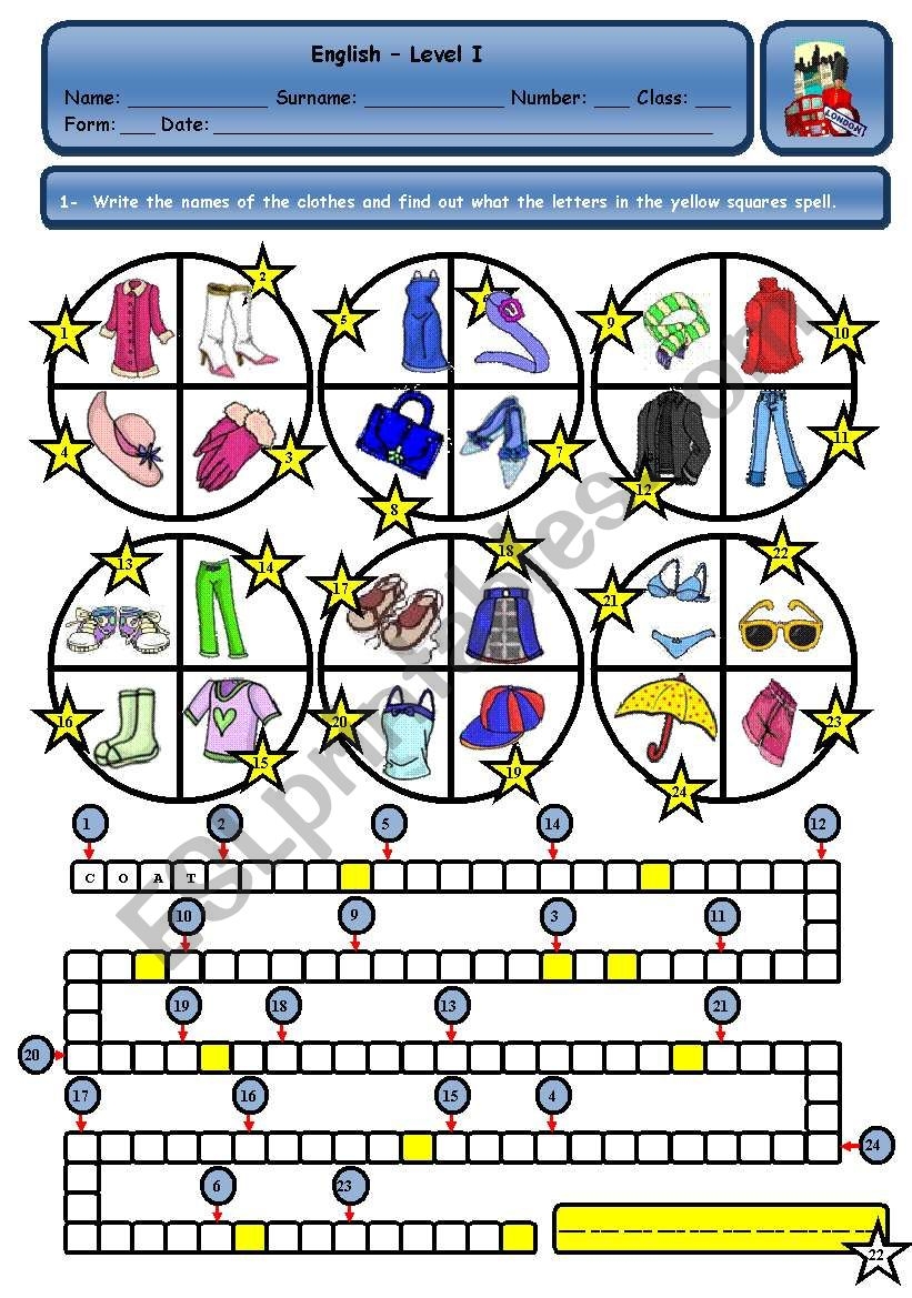 CLOTHES PUZZLE ESL Worksheet By Xani