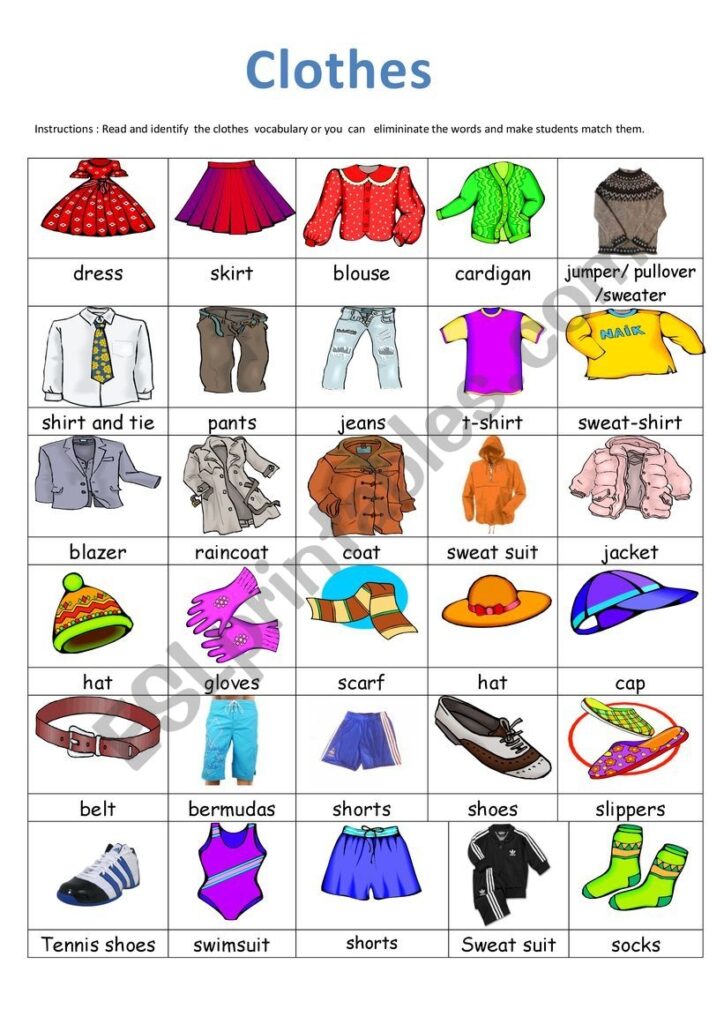 Clothes Vocabulary ESL Worksheet By Melyta