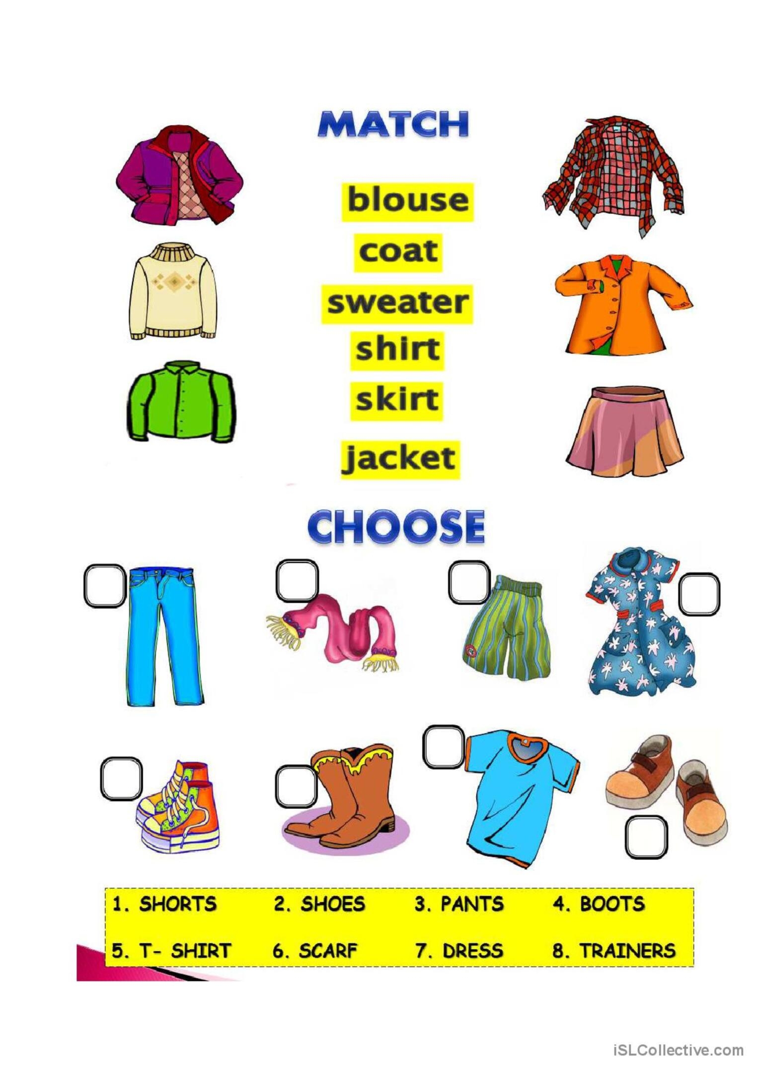 Clothes worksheet English ESL Worksheets Pdf Doc