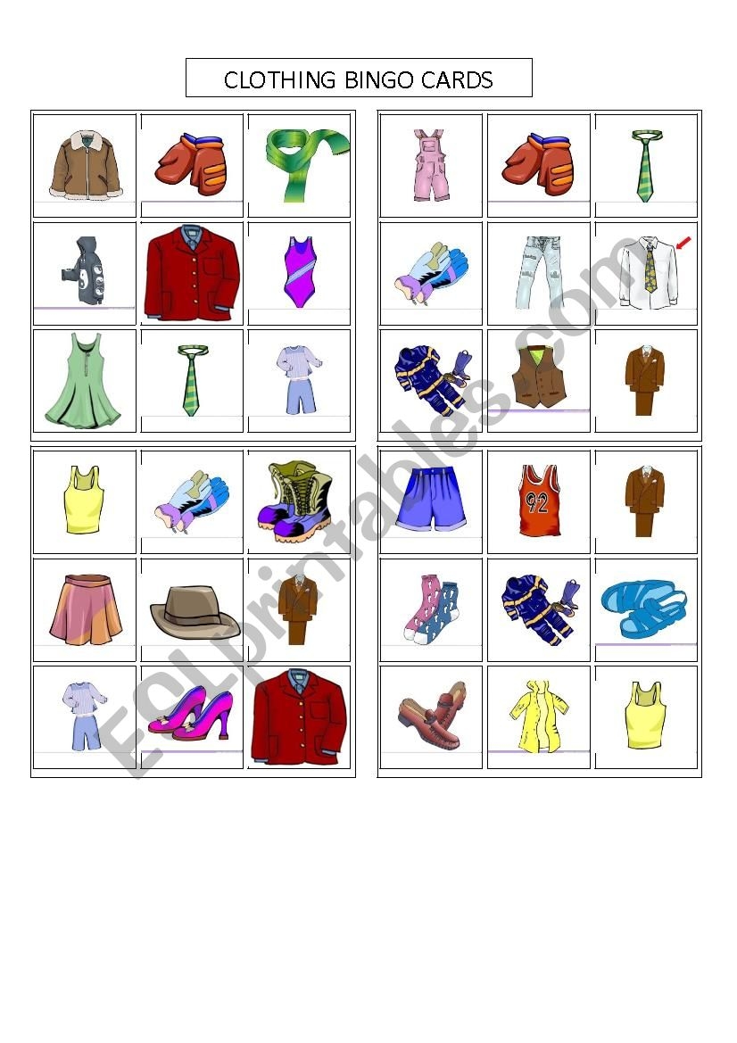 clothing bingo printable